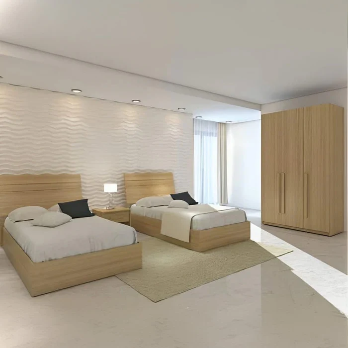 Aurora Sky Bedroom | سرير سوبر كينج أو 2 سرير 120 + دولاب كبير | ضمان 10 سنوات غرفة نوم Aurora Sky Bedroom من خشب الكونتر، سرير تنجيد فاخر ومريح، دولاب كبير، 2 كومود، وتسريحة أو مكتب. ضمان 10 سنوات. تصميم عصري وفاخر مع Aurora Sky Bedroom، سرير تنجيد فاخر ومريح، دولاب كبير، 2 كومود، وتسريحة أو مكتب. ضمان 10 سنوات.